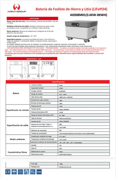 BATERIA LITIO 51.2V 314AH AOKLY (3KW-8KWH)