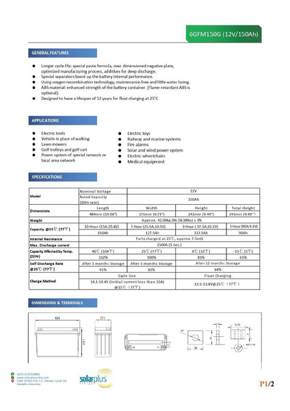 BATERIA EN GEL 12V 150A CICLO PROFUNDO